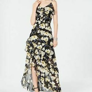 INC Womens Floral-Print Ruffle High-Low Maxi Dress